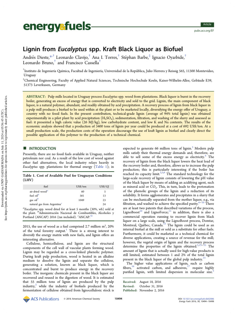 Lignin Recovery from Eucalyptus Black Liquor | PDF | Lignin | Pulp (Paper)