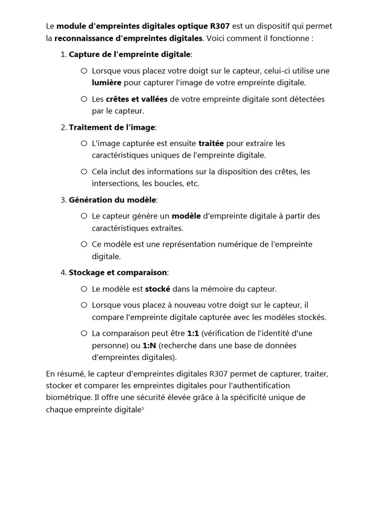 Capteur R307 et claviers numériques | PDF | Empreinte digitale ...