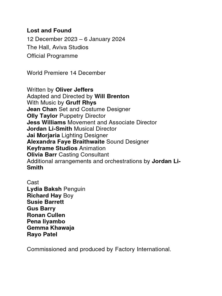 Lost and Found Accessible Programme Copy - Aea26b5 | PDF
