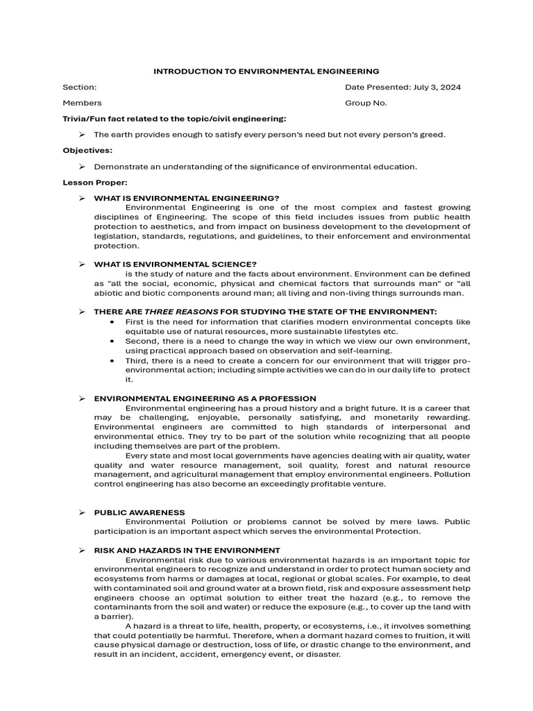 Introduction To Environmental Engineering | PDF | Hazards | Natural ...