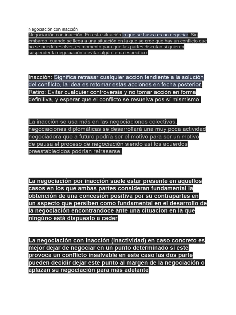 Estrategias de Negociación por Inacción | PDF