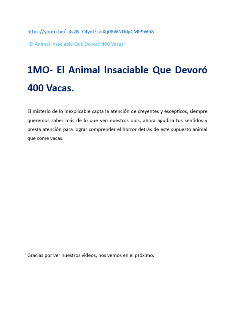 1MO - El Animal Insaciable Que Devoró 400 Vacas. | PDF