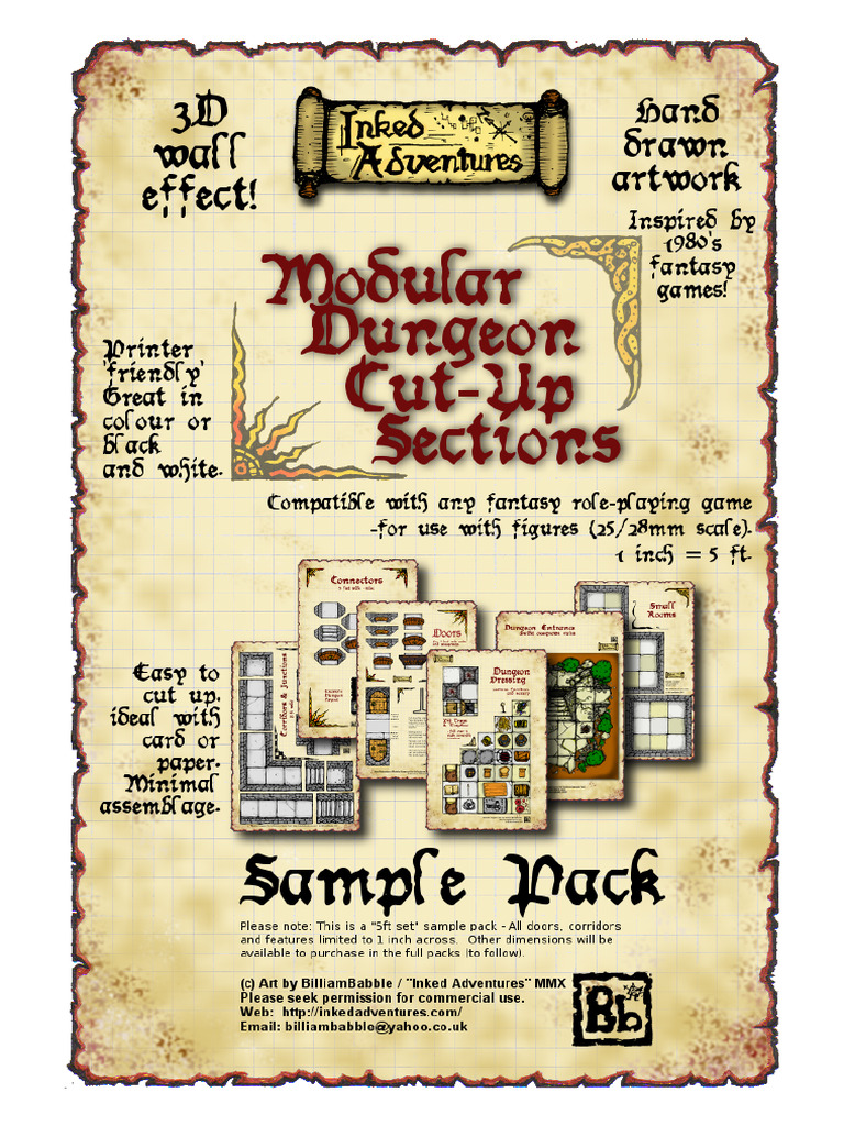 Inked Adventures Modular Dungeon Cut Up Sections - Sample Pack | PDF