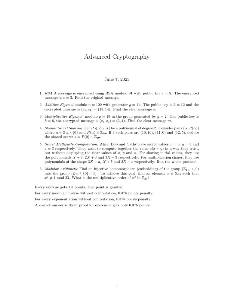 Advanced Cryptography: June 7, 2023 | PDF
