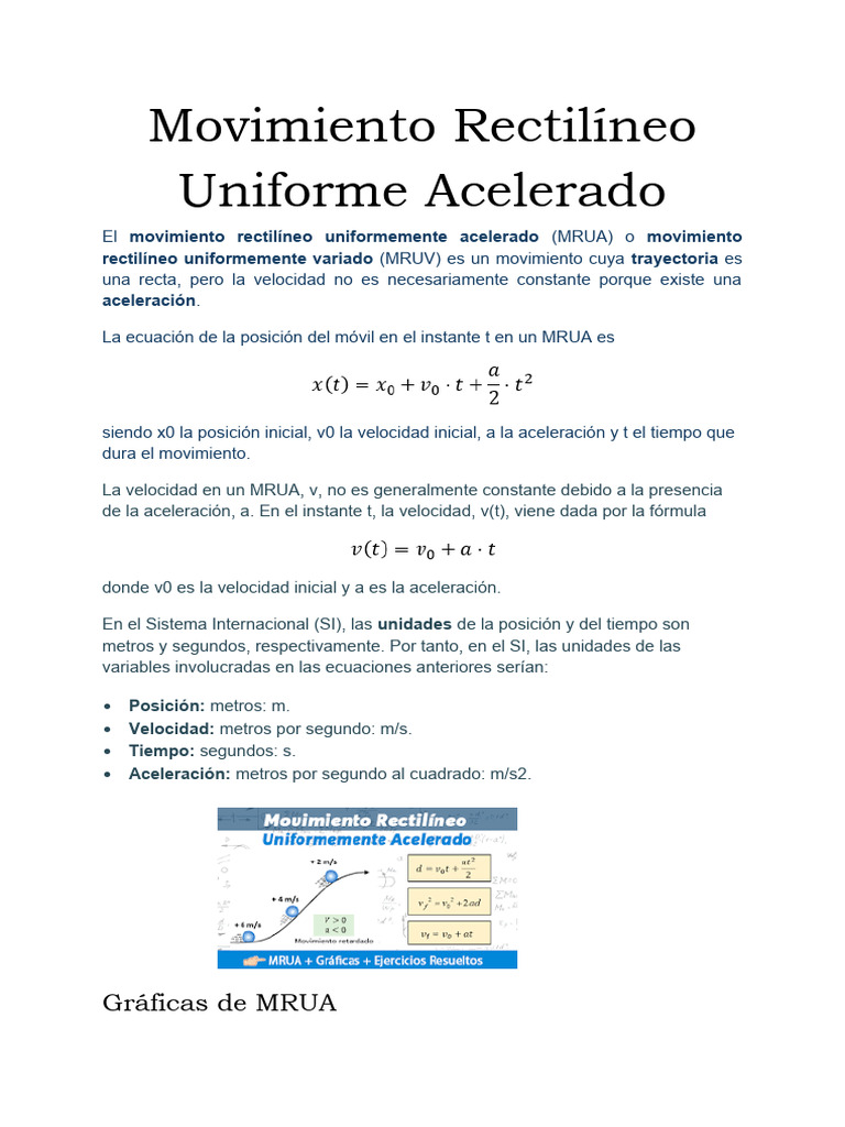 Movimiento Rectilíneo Uniforme Acelerado | PDF | Velocidad | Aceleración