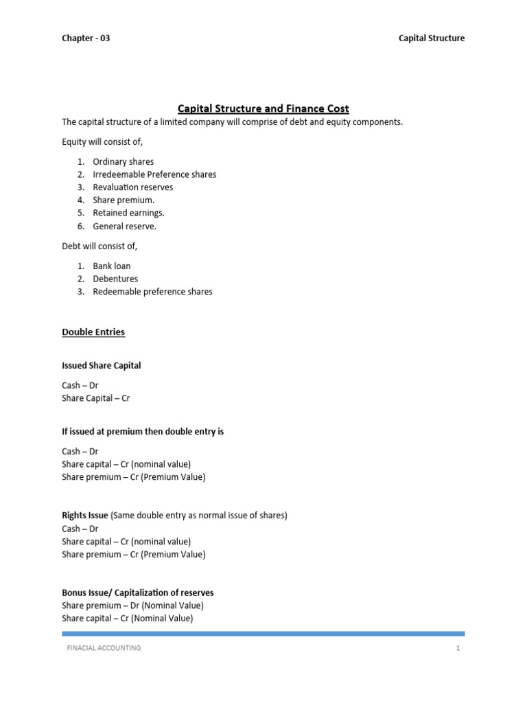 Chapter 03 Capital Structure Notes Pdf Financial Capital Dividend
