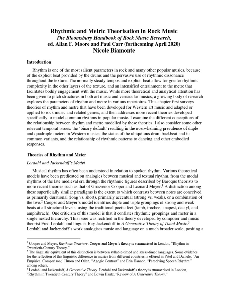 Biamonte - Rhythmic and Metric Theorisation in Rock Music | PDF ...