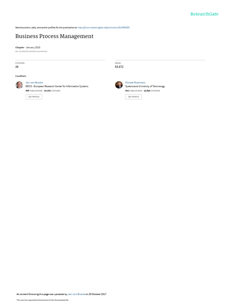 Vom Brocke Rosemann Business Process Management Revision Author | PDF ...