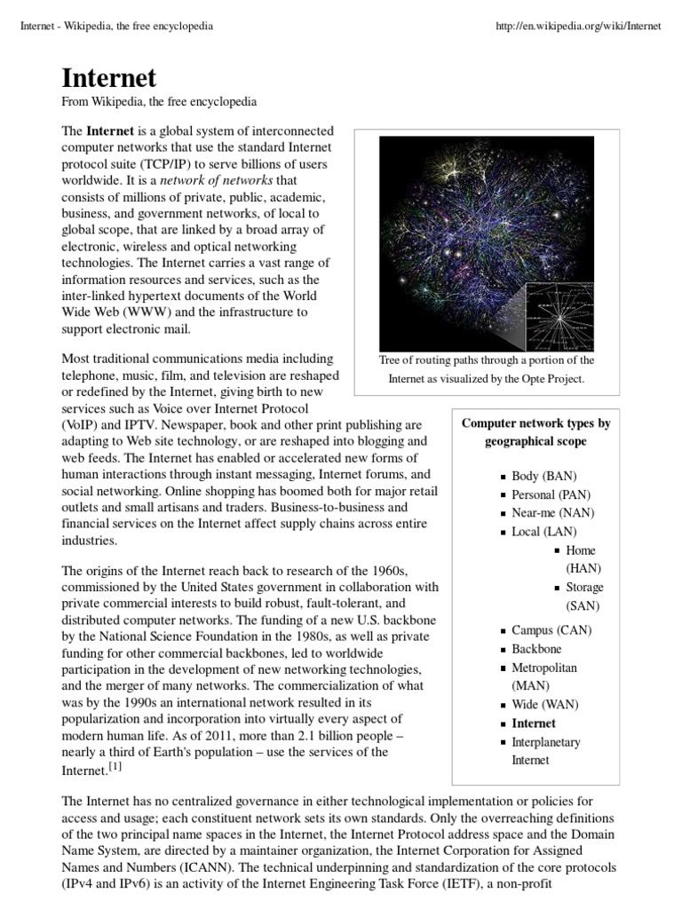 Internet - Wikipedia, The Free Encyclopedia | Internet | Computer Network