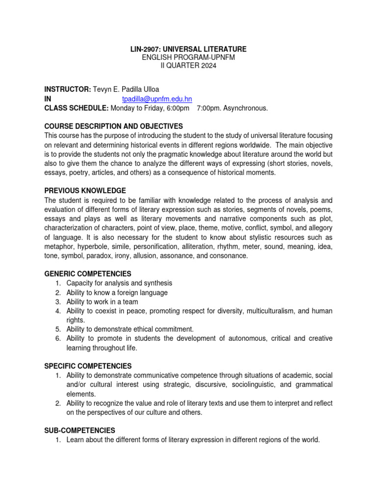 Universal Literature Course Overview | PDF | Essays | Poetry