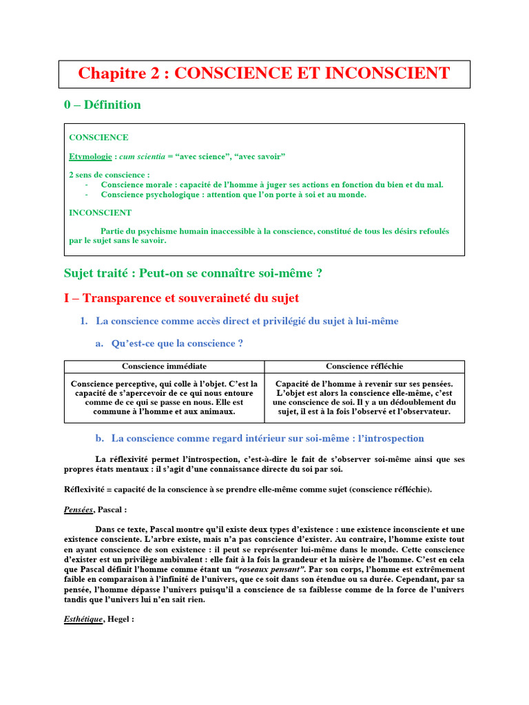 Conscience et Inconscient en Philosophie | PDF | Conscience | René ...