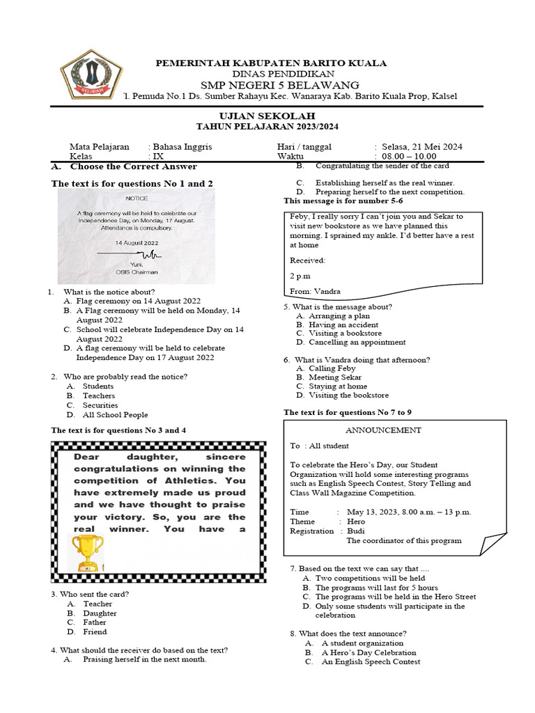 Soal Uas Bahasa Inggris 2024 Pdf