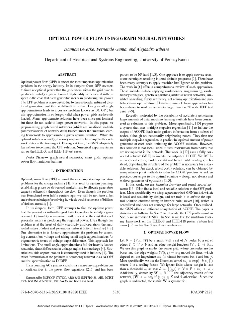 Optimal Power Flow Using Graph Neural Networks | PDF | Mathematical ...