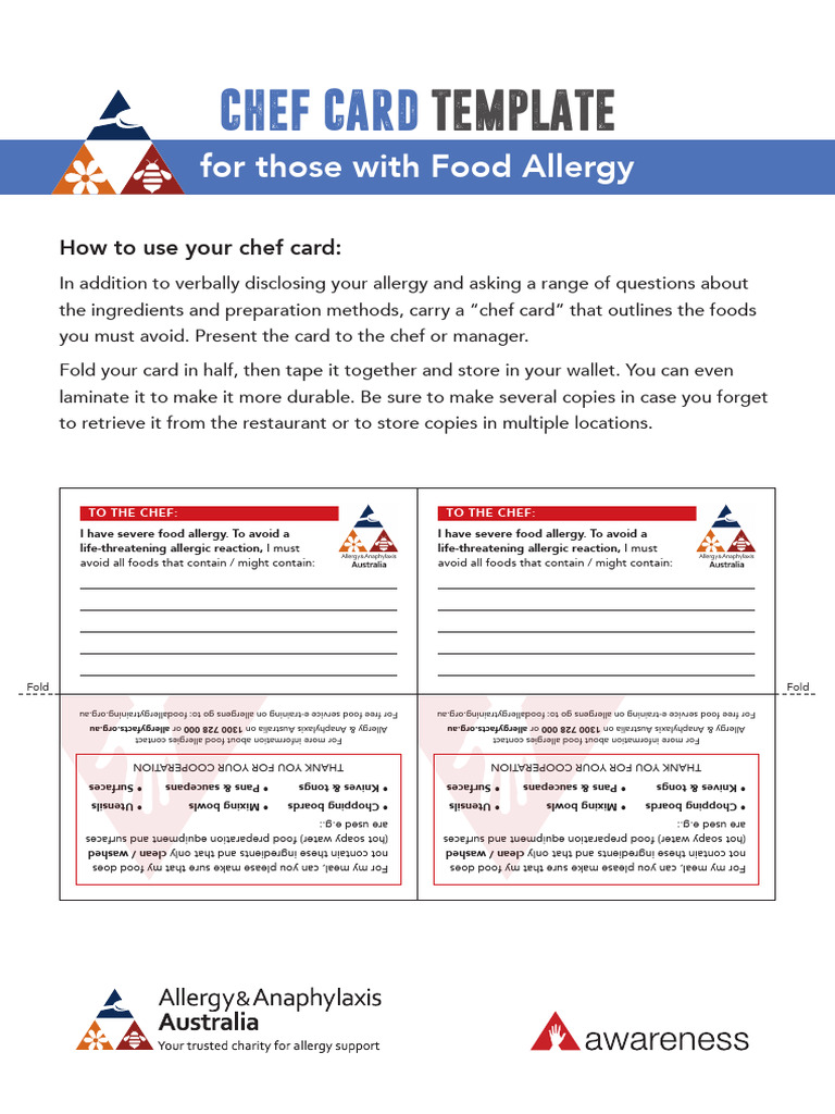 Food Allergy Chef Card Instructions | PDF | Allergy | Food Allergy
