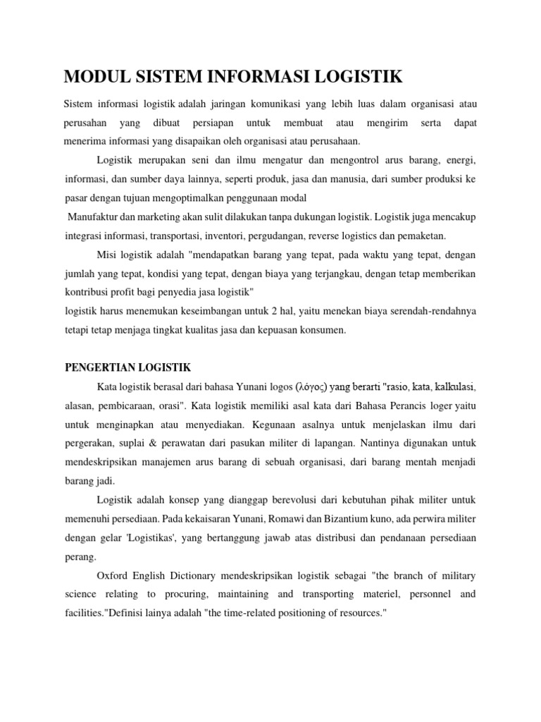 Modul Sistem Informasi Logistik Pdf Pdf