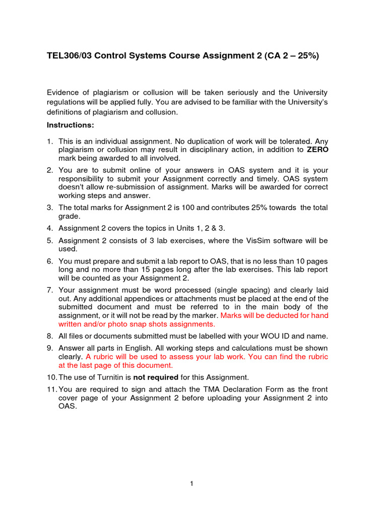 Control Systems Assignment Guide | PDF | Control Theory | Signal Processing