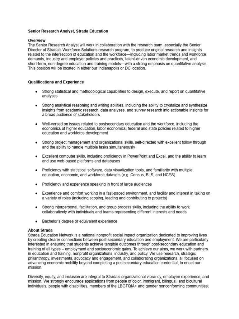 Senior Research Analyst Position at Strada | PDF | Financial Analyst ...