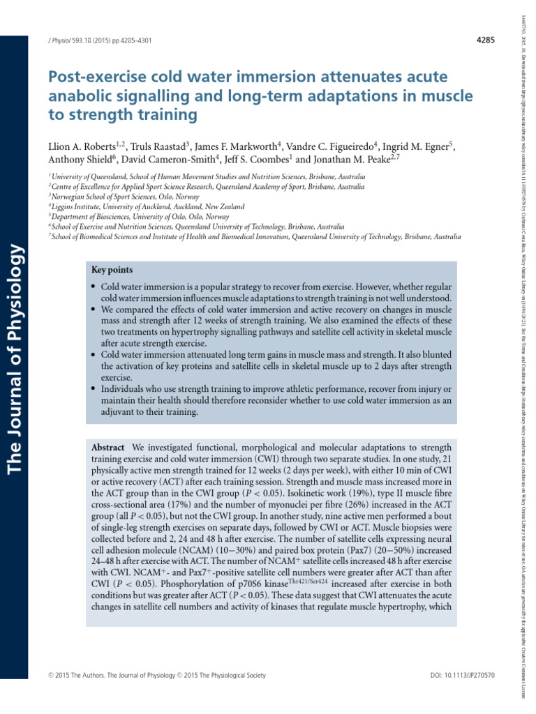 Cold Water Immersion and Muscle Adaptation | PDF | Strength Training ...