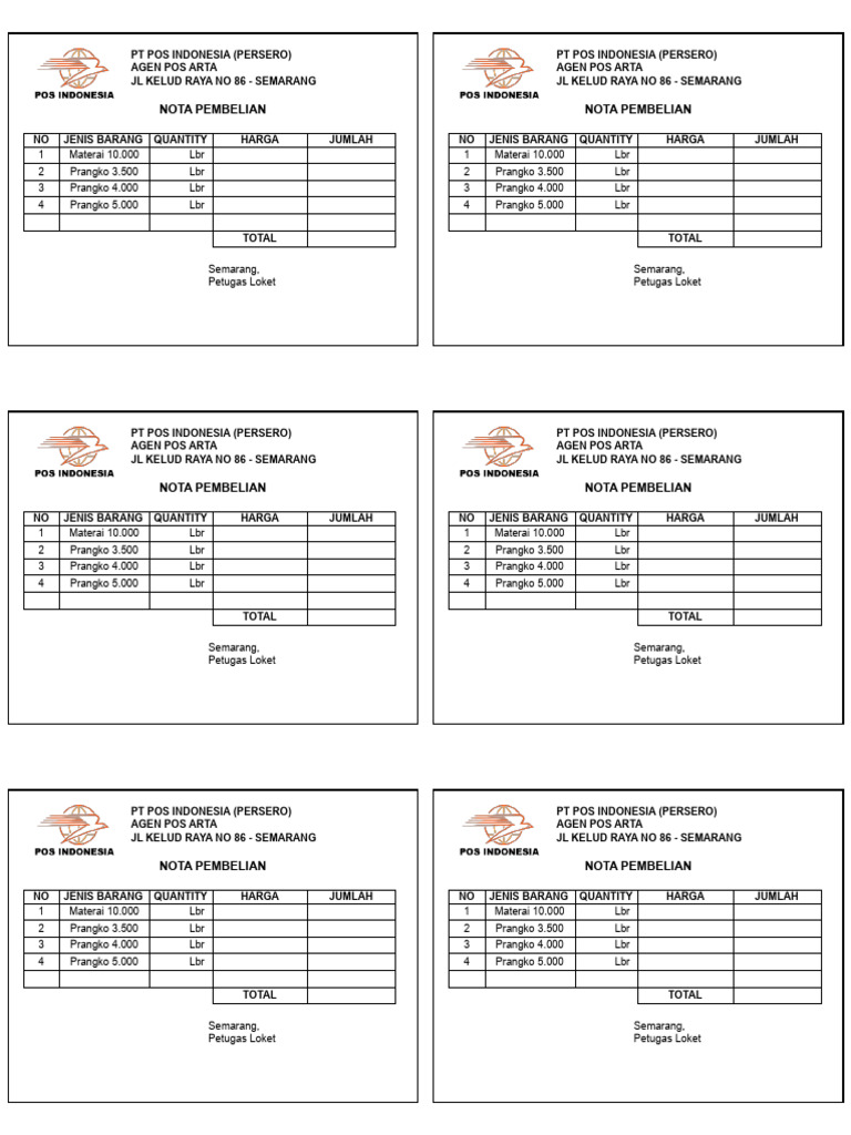 Nota Pembelian PT Pos Indonesia Semarang | PDF
