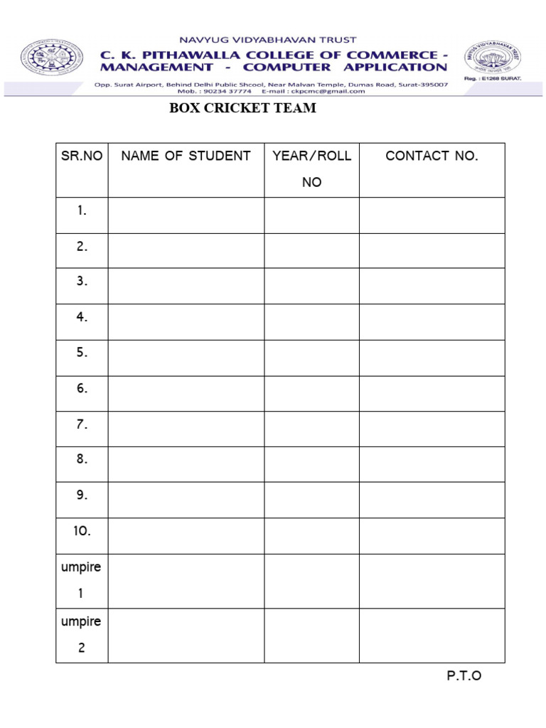 Box Cricket Team Rules & Registration | PDF