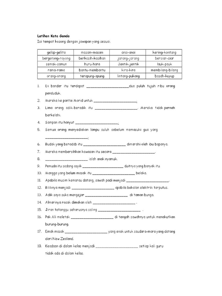 Kata Ganda Tingkatan 2 | PDF