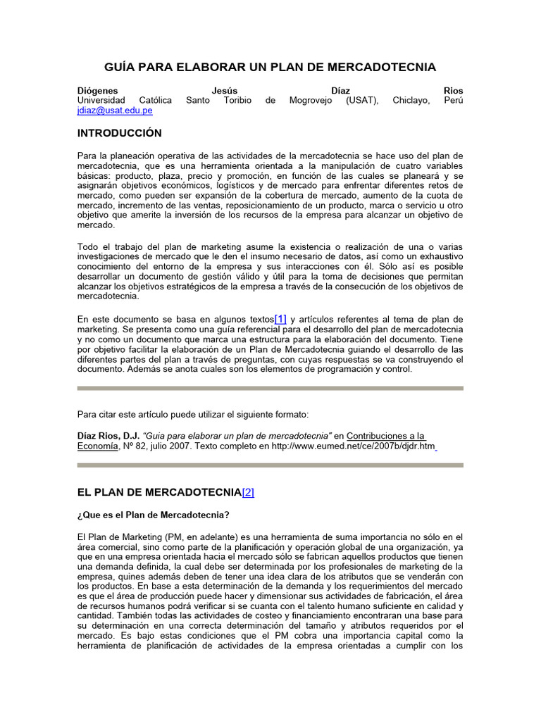 Guía para Elaborar Un Plan de Mercadotecnia | PDF | Marketing ...