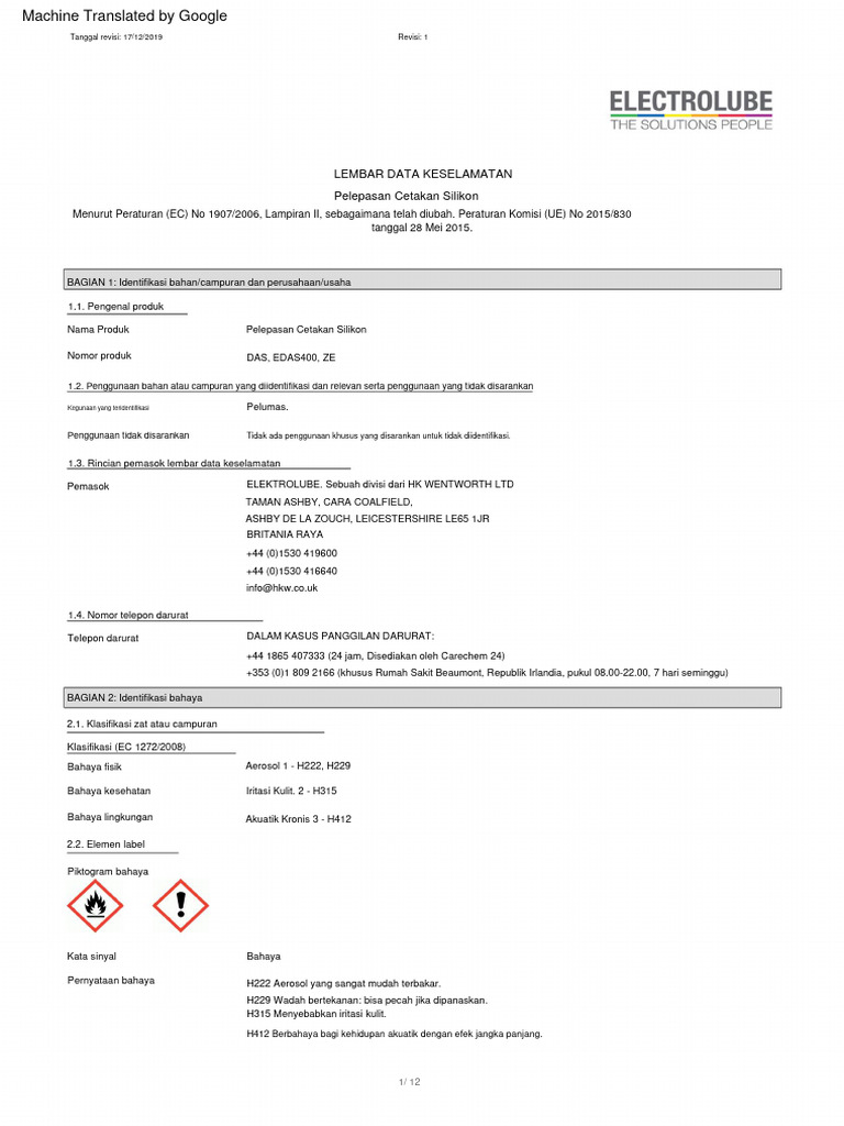 MSDS Silicone Mould Release (Indonesia) | PDF