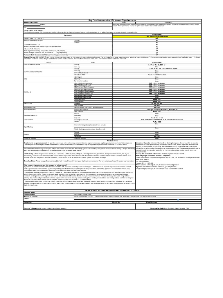 Asaan CONVENTIONAL KFS | PDF | Debit Card | Banks