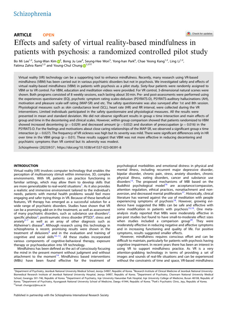 Effects and Safety of Virtual Reality-Based Mindfulness in | PDF ...