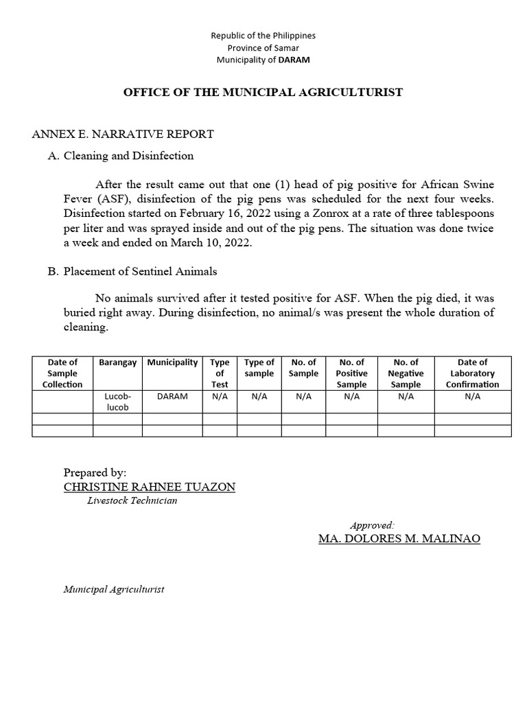 ASF Disinfection Report for Daram | PDF