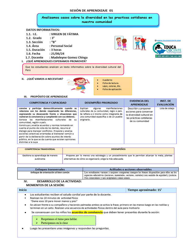 Sesión de Aprendizaje: Diversidad Cultural | PDF | Evaluación | Aprendizaje