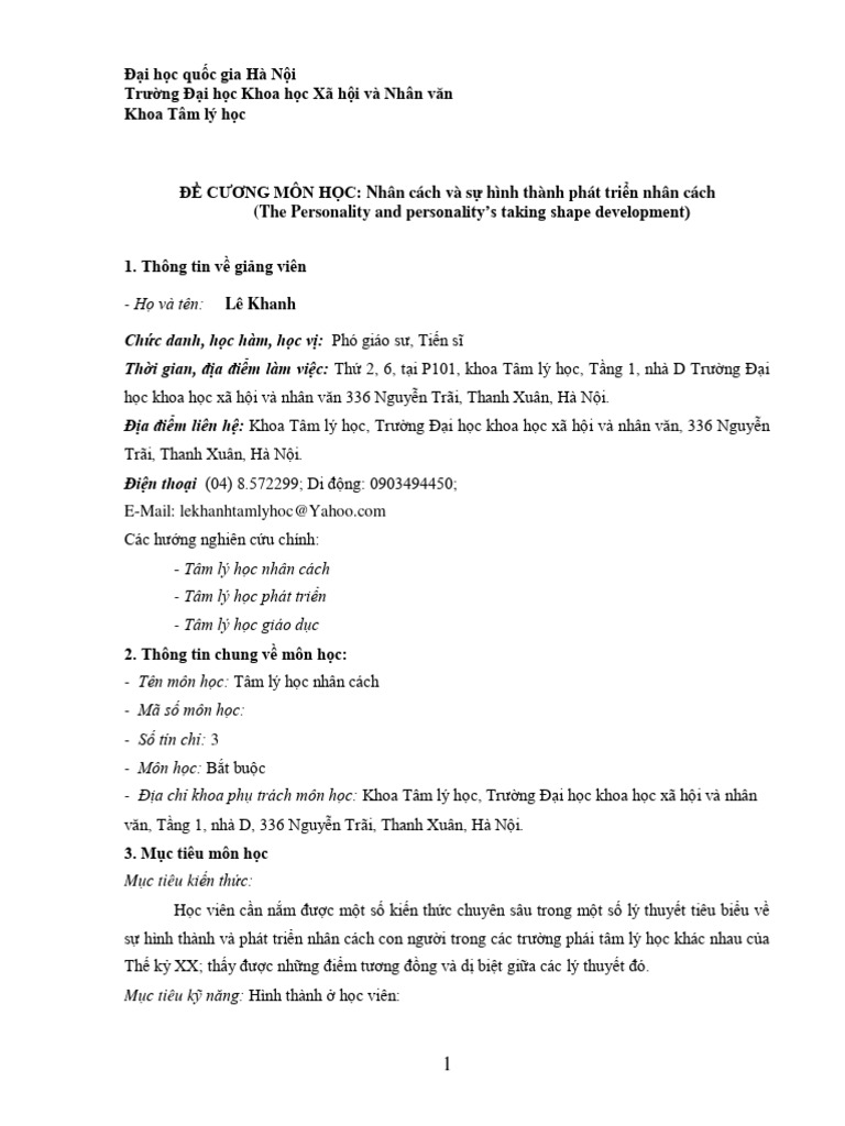 Nhan Cach Va Su Hinh Thanh Phat Trien Nhan Cach | PDF