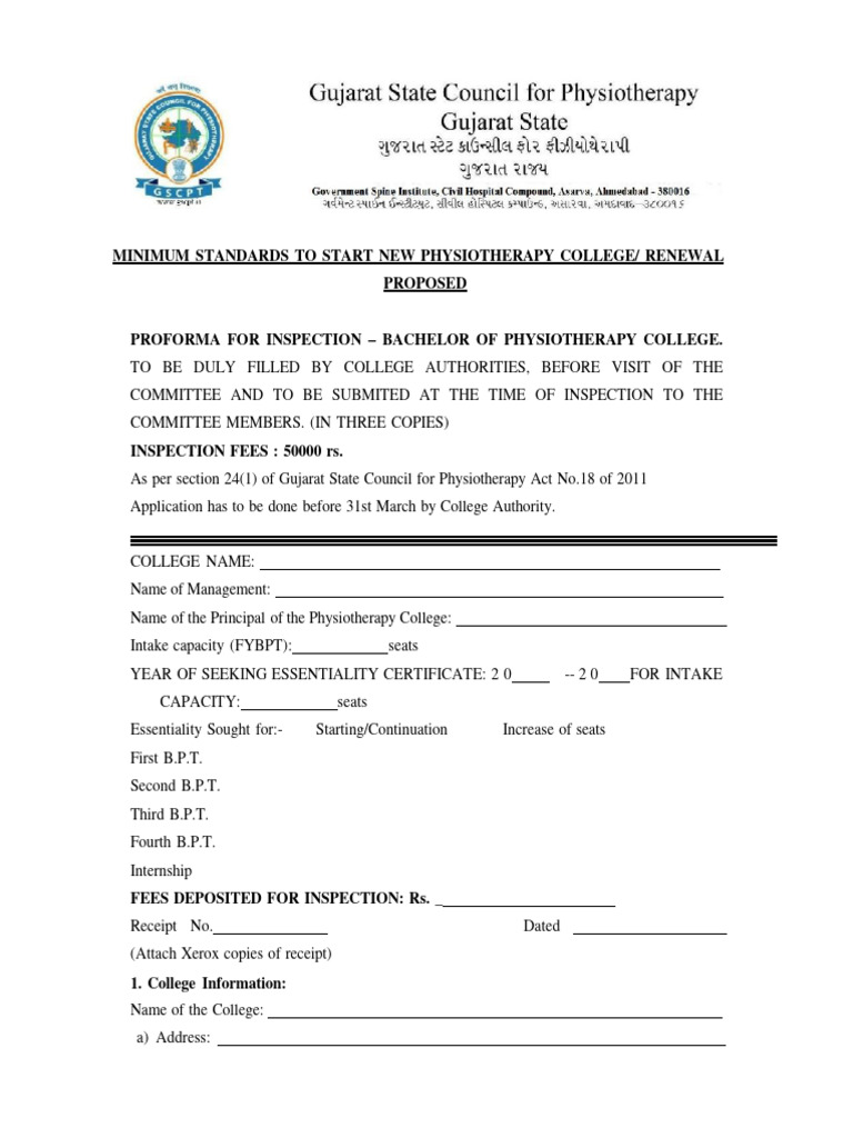 GSPC Proposed Minimum Standard For BPT | PDF | Physical Therapy