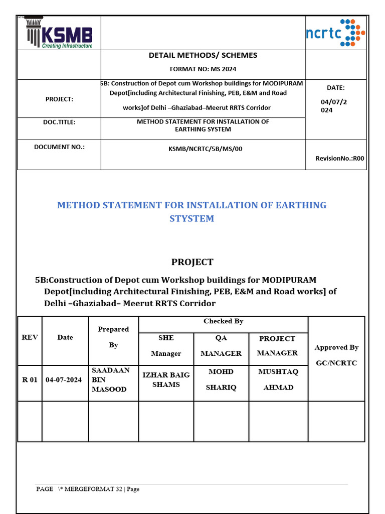 Method Statement for Earthing System Installation | PDF | Welding ...