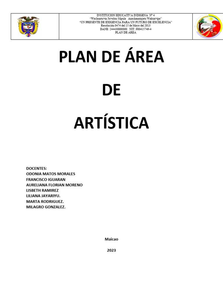 PLAN DE ARTISTICA 2024 - 2 | Descargar gratis PDF | Educación en artes ...