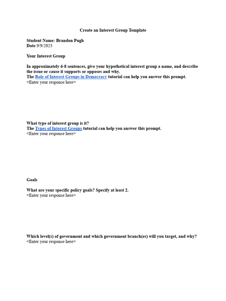 Interest Group Creation Template | PDF | Lobbying In The United States ...