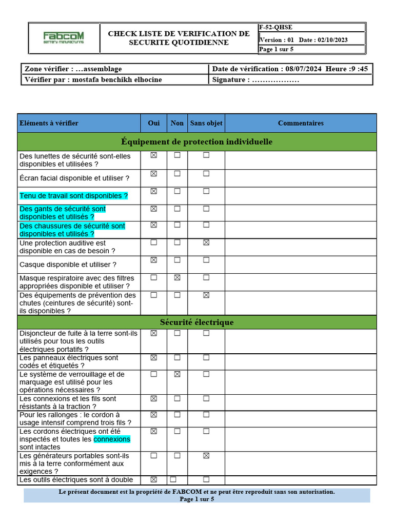 Vérification Sécurité Quotidienne F-52-QHSE | PDF