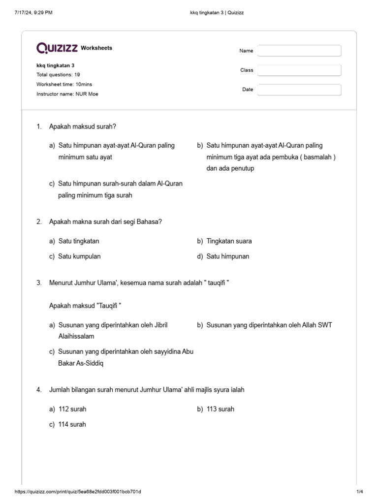 Soalan KKQ Tingkatan 3 | PDF