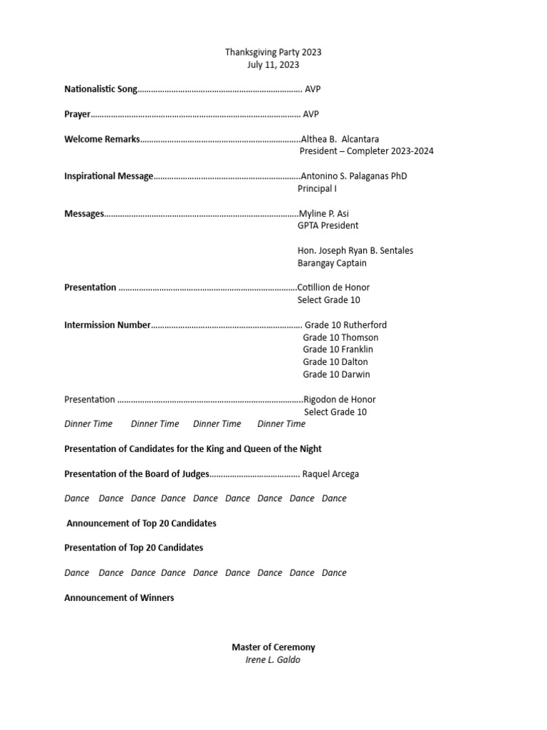 Thanksgiving Party 2023 Program | PDF | Cooking, Food & Wine
