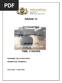 FS Accounting Grade 12 Term 2 Project 2024 and Memo