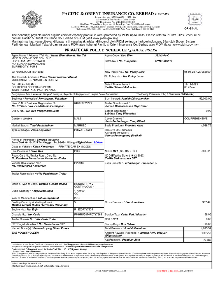 POLICY_SCHEDULE_AGENT | Download Free PDF | Insurance | Vehicles
