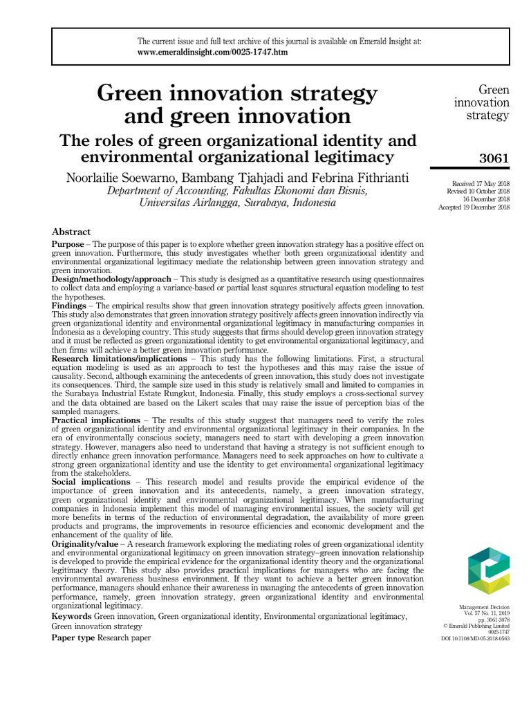 Green Innovation Strategy and Impact | PDF | Innovation | Validity ...