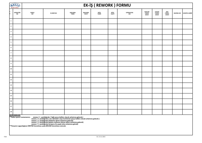 f022 - EK-İŞ (REWORK) FORMU | PDF