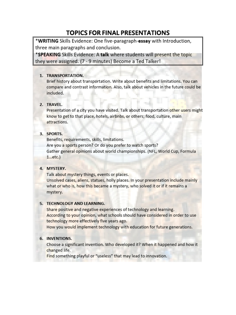 Final Presentation Topics Guide | PDF | Learning | Cognitive Science