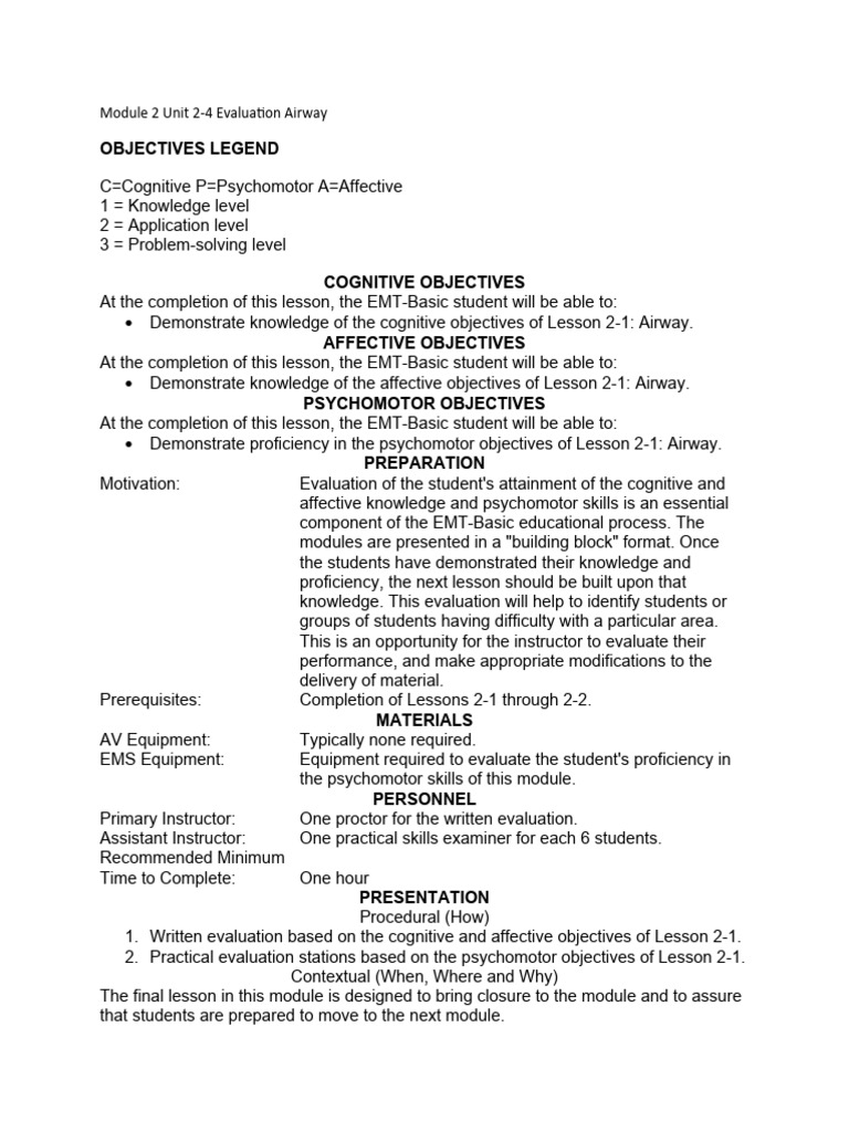 EMT-Basic Airway Evaluation Guide | PDF | Affect (Psychology) | Knowledge