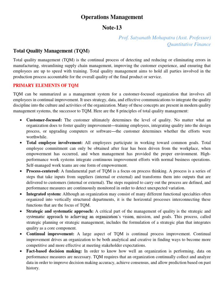 TQM and Six Sigma Overview | PDF | Six Sigma | Iso 9000