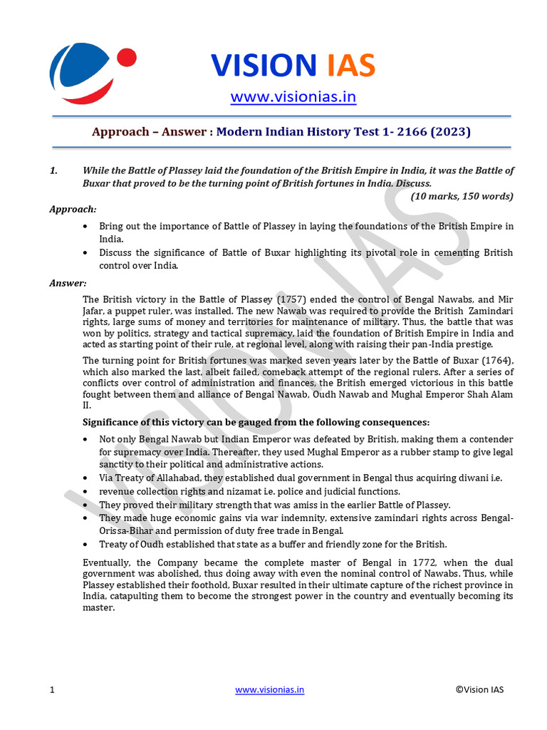 Ed2b3 2166 - Modern Indian History - 1 Approach Answer - e - 2023 | PDF ...