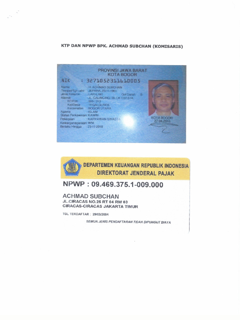 KTP & NPWP Achmad Subhan | PDF