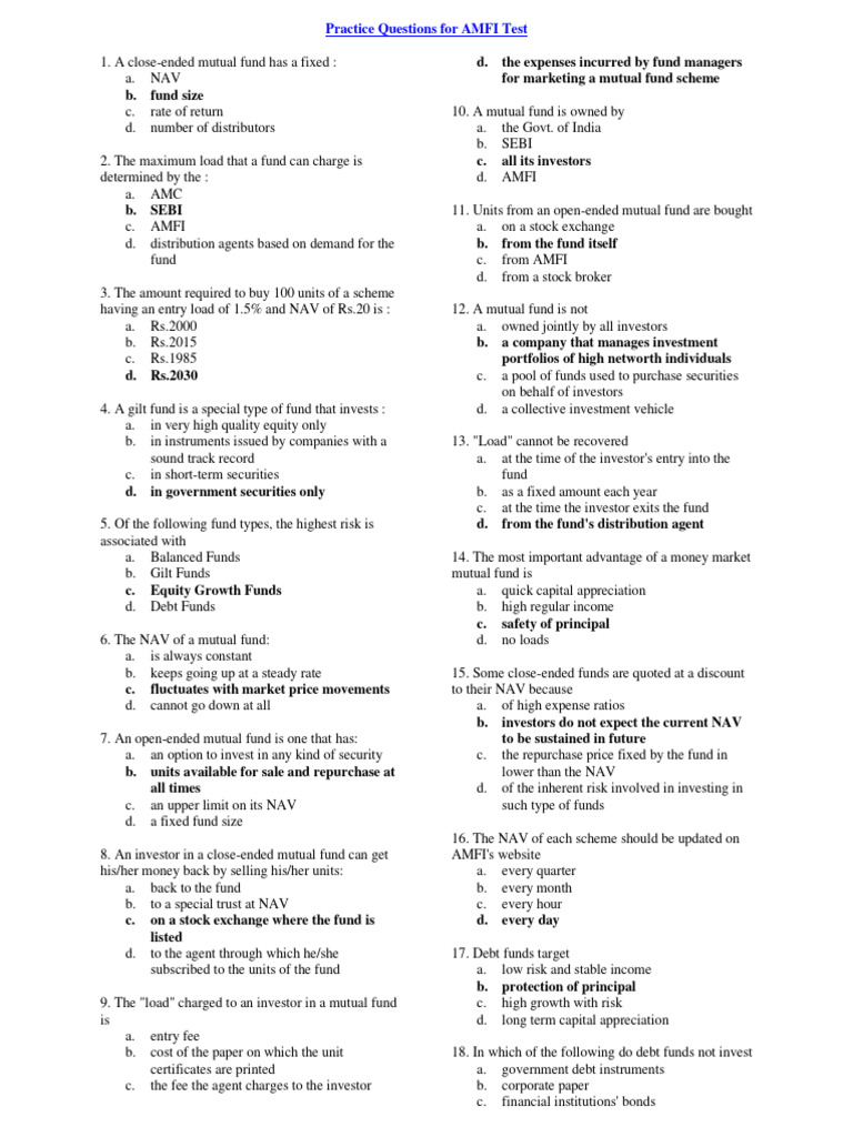 NISM V-A Mutual Fund Practice Questions | PDF | Investment Fund ...