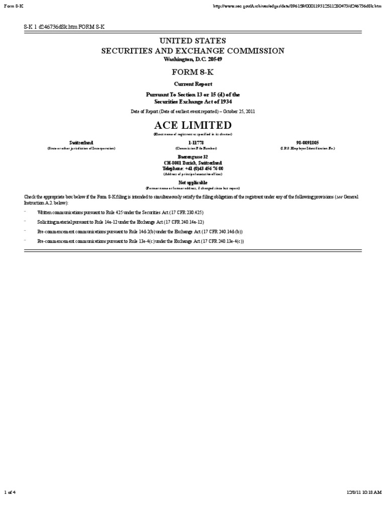 ACE Limited SEC Form 8-K Report | PDF